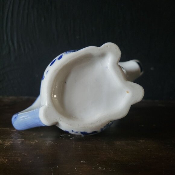 Vintage Blue and White Porcelain Cow Creamer With Blue Floral Design - Picture 8 of 8